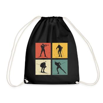 retro biathlon bithlete - Drawstring Bag - black - Front