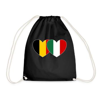 Belgium Italy Flag Heart - Drawstring Bag - black - Front