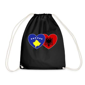 Kosovo Albania Flag Heart - Drawstring Bag - black - Front