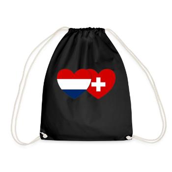 Switzerland Holland Flag Heart - Drawstring Bag - black - Front