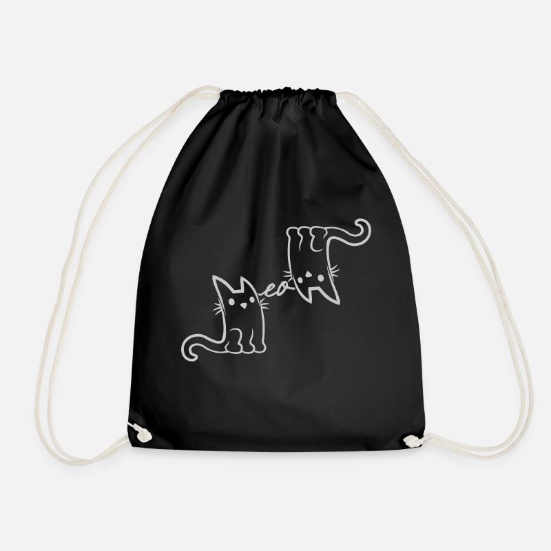 2 cute cats Meow - Drawstring Bag - black