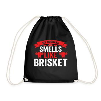 My husband smells like Brisket - Drawstring Bag - black - Front