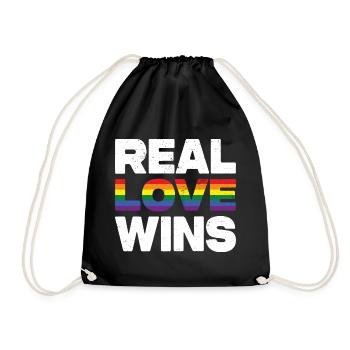 Real Love Wins LGBTQ Rainbow Gay Pride - Turnbeutel - Schwarz - Vorne