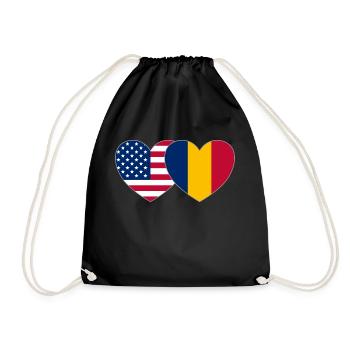 America Romania Flag Heart - Drawstring Bag - black - Front