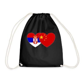 Serbia China Flag Heart - Drawstring Bag - black - Front