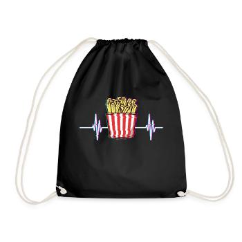 Pommes Frites Herzschlag EKG Team Pommes Fritten G - Turnbeutel - Schwarz - Vorne