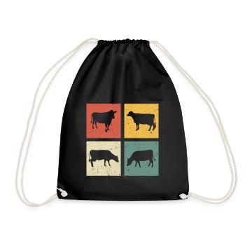 retro t-shirt cow cows - Drawstring Bag - black - Front