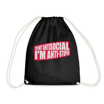 not antisocial anti stupid - Drawstring Bag - black - Front