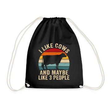 I like cows and maybe like 3 people cow farm - Drawstring Bag - black - Front