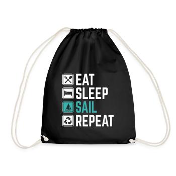 eat sleep sail repeat t-shirt sailing sailboat - Drawstring Bag - black - Front