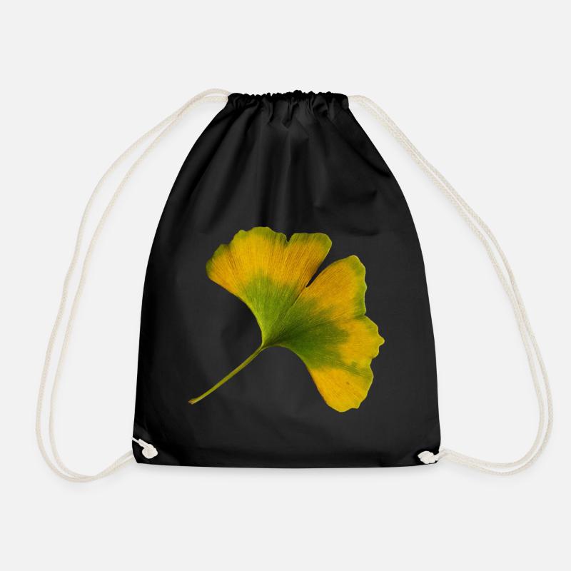 Ginkgo Leaf Autumn Ginkgo Leaf Yellow Green - Drawstring Bag - black