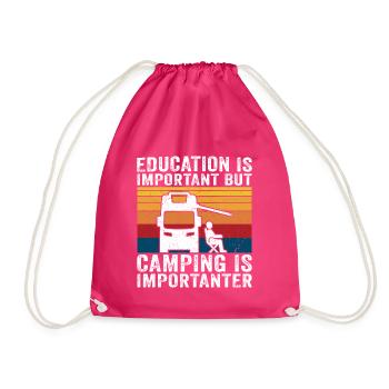 camping is importanter motorhome t-shirt camper - Drawstring Bag - fuchsia - Front