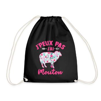 J'peux pas j'ai moutom t-shirt humour moutons - Sac de sport léger - noir - Devant