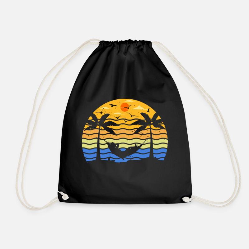 Vintage Summer Palm Island Sunset - Drawstring Bag - black