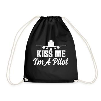 Kiss Me I'm A Pilot Aviation Airline - Turnbeutel - Schwarz - Vorne