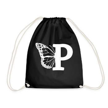 letter P butterfly - Drawstring Bag - black - Front