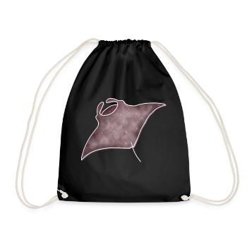 "Manta", Boho Line Art Design, Series "Ocean" - Drawstring Bag - black - Front