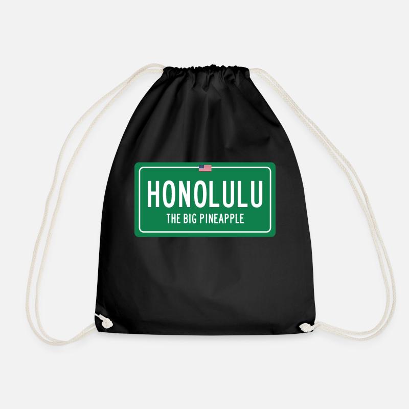 Honolulu place sign - Drawstring Bag - black