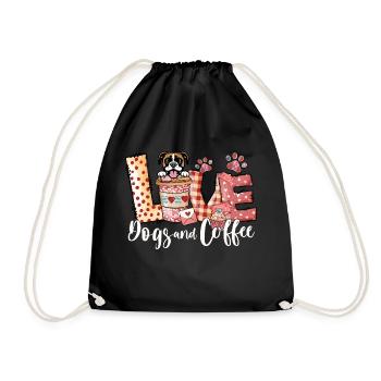 Boxer Dog Coffee Lover Dog Mom Valentines Day - Drawstring Bag - black - Front