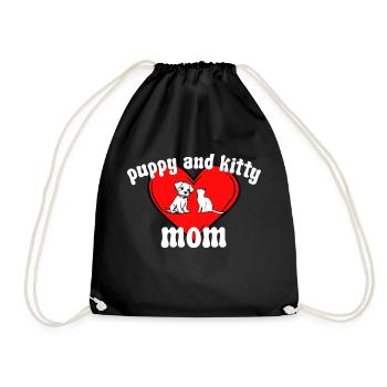 Kids Puppy And Kitty Mom - Drawstring Bag - black - Front