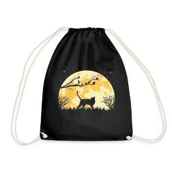 Chat Chaton Drole Lune Nuit Femme Fille - Sac de sport léger - noir - Devant