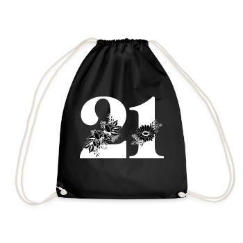 Numéro 21 floral noir -21e anniversaire floral - Sac de sport léger - noir - Devant