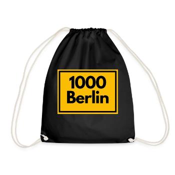 Place sign - then Retro urban Zip Code 1000 Berlin - Drawstring Bag - black - Front