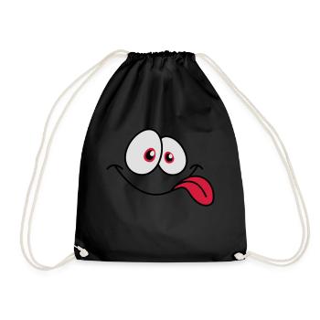 Smiling Comic Face Cool Tongue Sticking Out - Drawstring Bag - black - Front