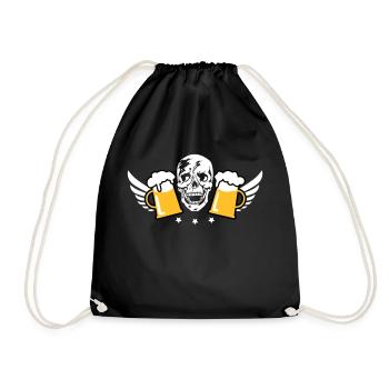80 Totenkopf Skull 2 Mass Bier Flügel Beer Wings - Turnbeutel - Schwarz - Vorne