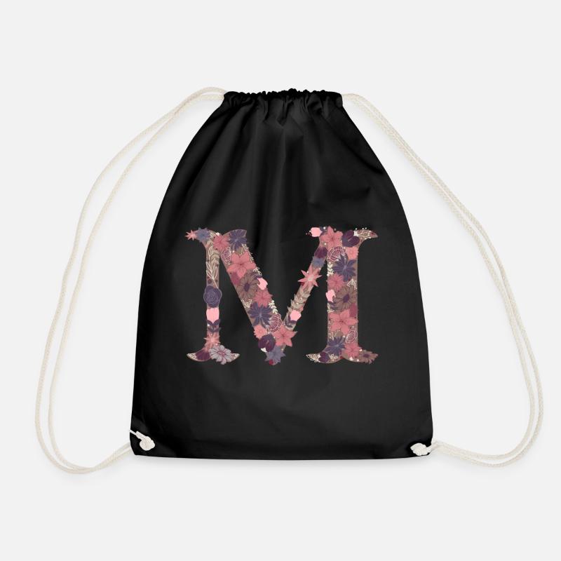 Flower Letter M - Drawstring Bag - black