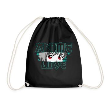 Anime Face Love Kawaii Manga Graphic Design - Drawstring Bag - black - Front