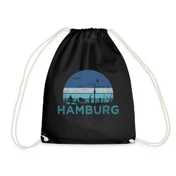 Hansestadt Hamburg Skyline Hamburger Hafen Retro - Turnbeutel - Schwarz - Vorne