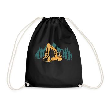 Bergwald Geschenk Baggerfahrer Silhouette - Turnbeutel - Schwarz - Vorne