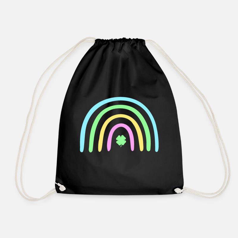 Green Four Leaf Clover Rainbow St Patrick's Day - Drawstring Bag - black