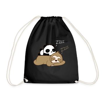 Cute panda sleeping on sloth - Turnbeutel - Schwarz - Vorne