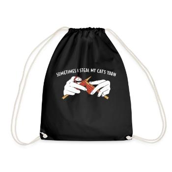 Sometimes I Steal My Cat's Yarn Knitting - Drawstring Bag - black - Front