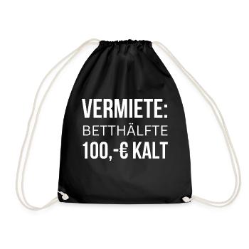 Nebenkostenabrechnung - Vermiete Bettseite 100 € - Turnbeutel - Schwarz - Vorne