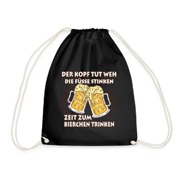Zeit für Bier Trinkspruch Humorvoll Maßkrüge - Turnbeutel - Schwarz - Vorne