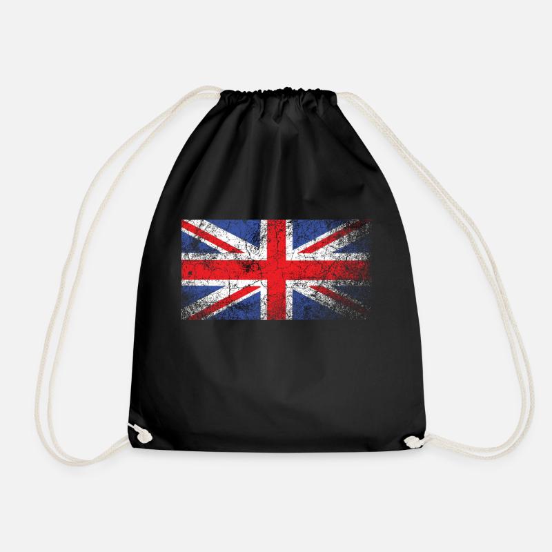 Vintage British Flag, Grunge Union Jack - Drawstring Bag - black