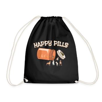 Happy Pills Pitbull Funny Dog Lover Humor Pharmacy - Drawstring Bag - black - Front