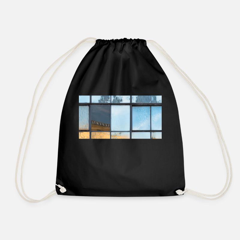 Reflected letters in the glass of the window - Drawstring Bag - black