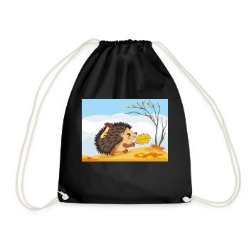 Cute walking hedgehog - Drawstring Bag - black - Front