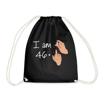 Ich bin 46 + 1 Mittelfinger-Shirt, ich bin 46 plus, - Turnbeutel - Schwarz - Vorne