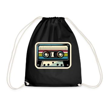 Retro Cassette Sticker - Drawstring Bag - black - Front