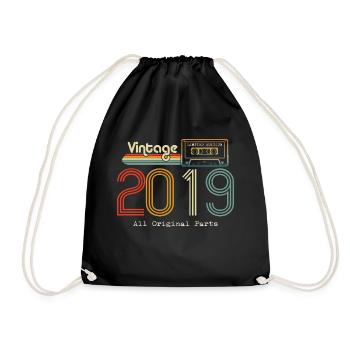Original 2019 Vintage Vintage Retro Birthday - Drawstring Bag - black - Front