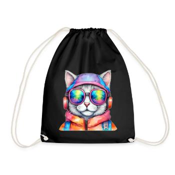 Chat cool avec des lunettes de soleil - Sac de sport léger - noir - Devant