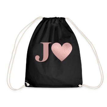 Letter j heart rose gold - Drawstring Bag - black - Front