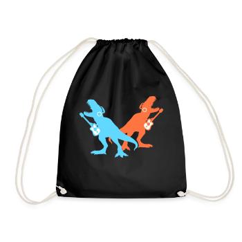 2 T-Rex Dinos Zwei Dinosaurier Gitarre Musik Team - Turnbeutel - Schwarz - Vorne