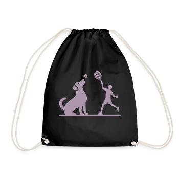 Hund und Herrchen Tennis Freunde Silhouette - Turnbeutel - Schwarz - Vorne