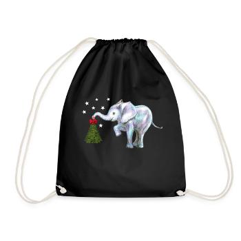 Christmas, elephant lucky charm - Drawstring Bag - black - Front